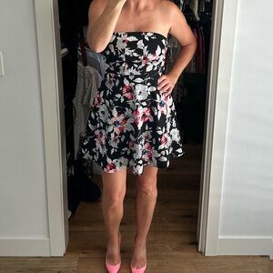 Strapless black floral dress